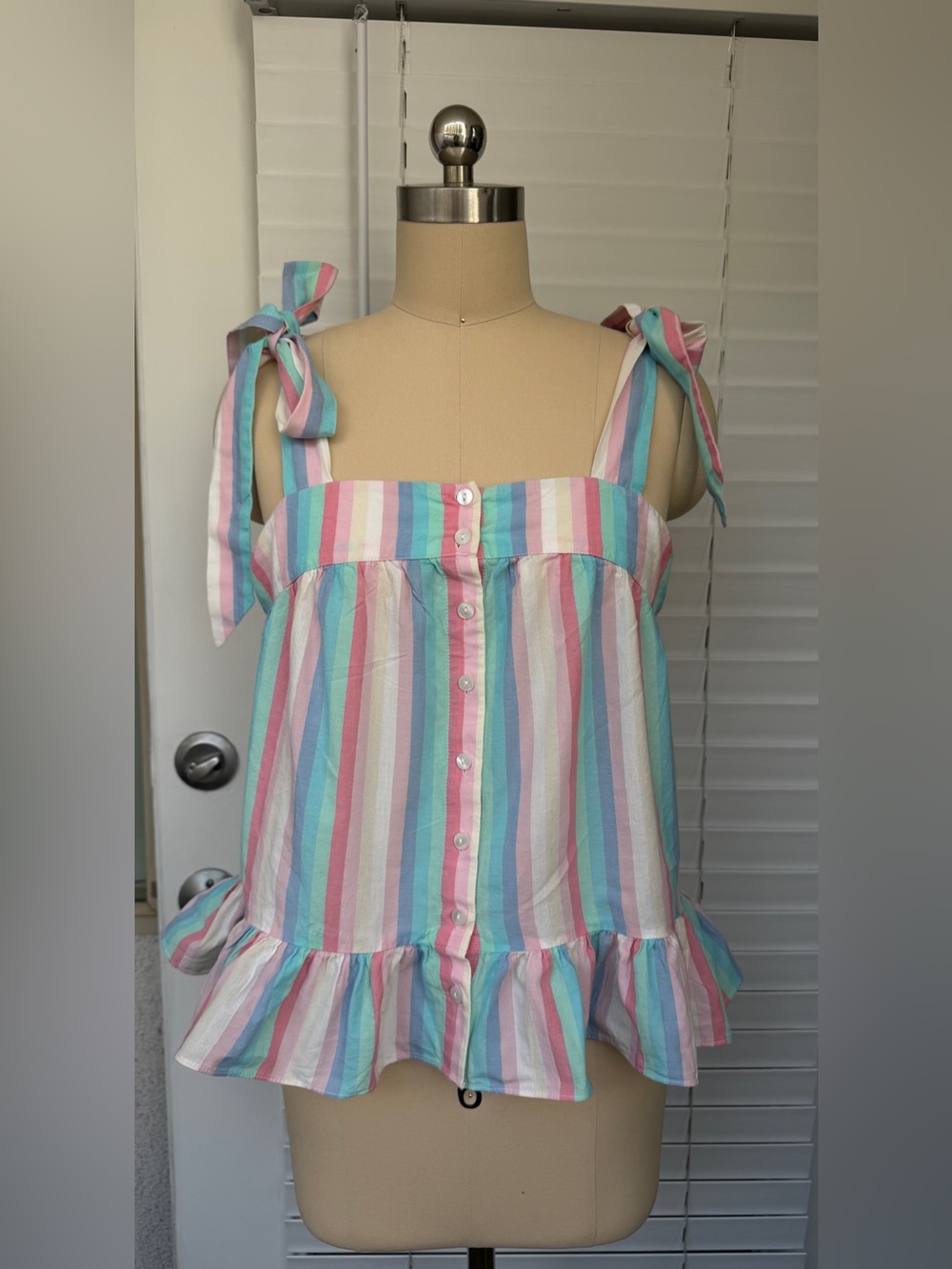 Ophelia & Indigo Lottie top in "Pastel Stripe," size M